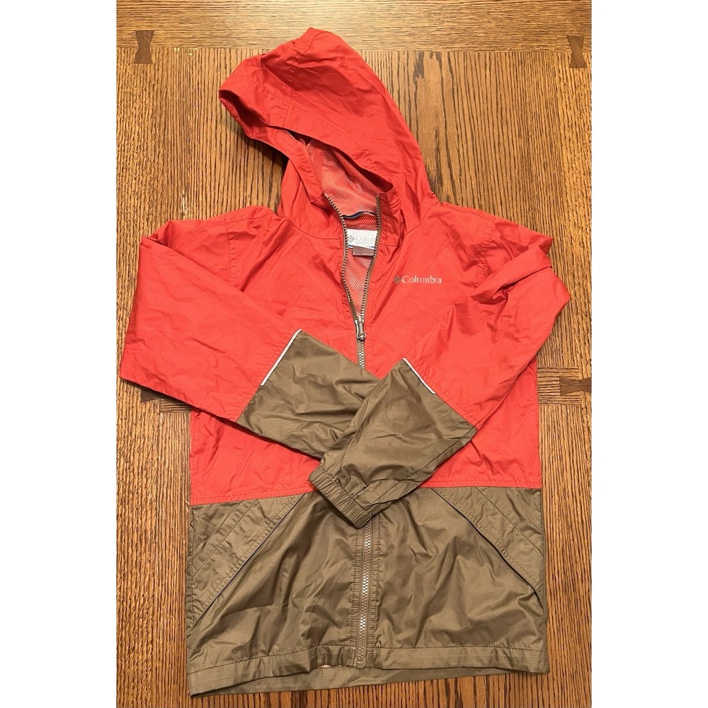 Columbia Boys Lined Rain Jacket Size M (10/12) Orange/Brown